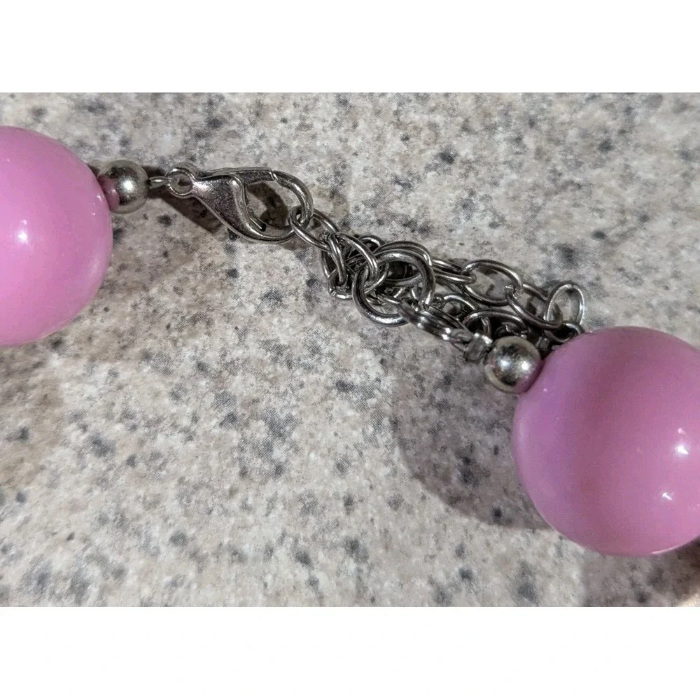 Chunky‎ Pink Bow Black Pink Bead Necklace Ring Toggle Clasp